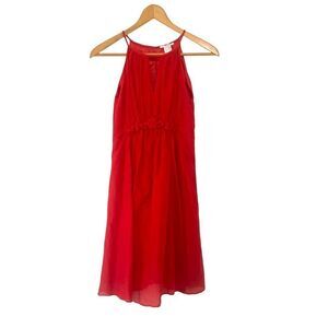 Esley Orange Silk Blend Open Shoulder A-Line Dress